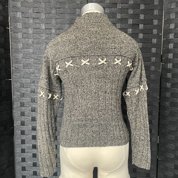 Cousin Johnny Rib knit Sweater, Zipper Closure, Criss Cross accent, gray, size S - Picture 3 of 7